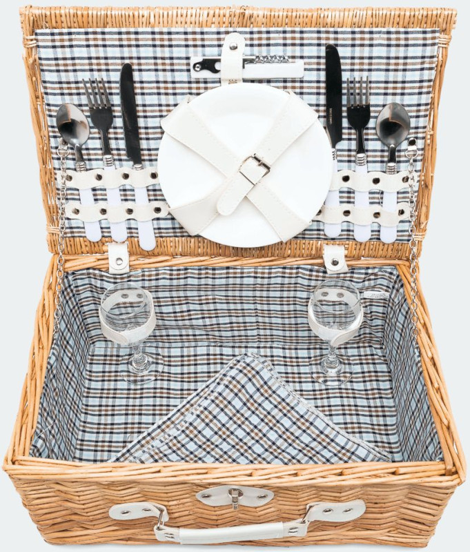 Picnic kurv med logo har service og bestik til 2 personer-0