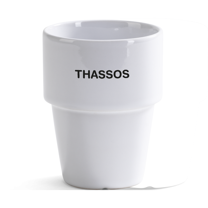 Kaffekrus med logo - Thassos logokrus er også let at stable