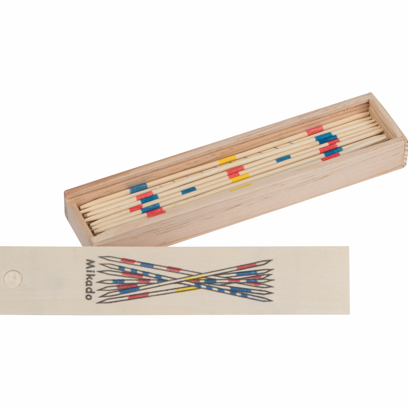 Mikado pindespil er evig aktuelt til alle aldre fås med logo