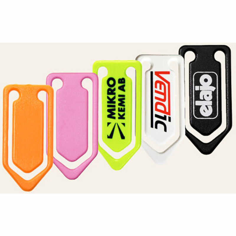 Clips med logo  - store papirclips i 5 friske farver