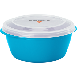 Madkasse med tryk - runde madkasser fås i 4 farver med logo