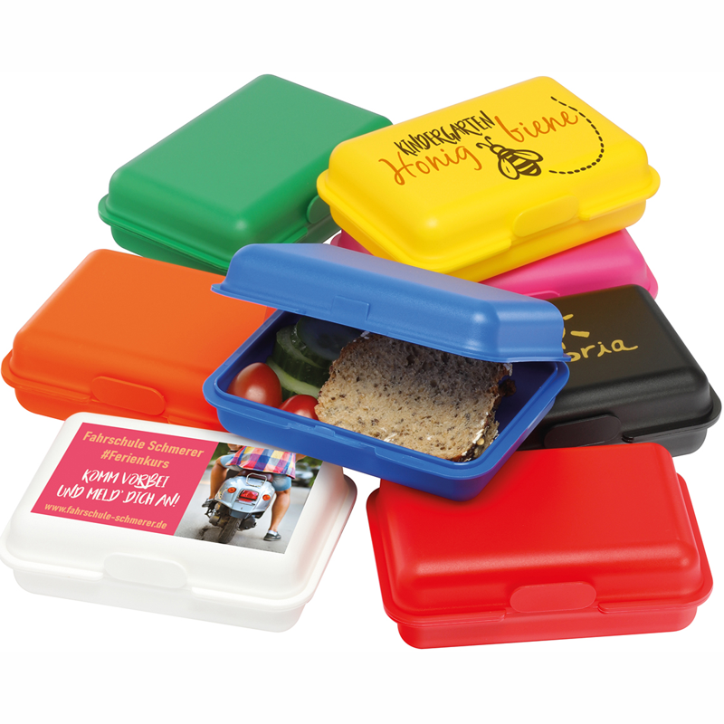 Madkasse med logo - snackboks og lunchbox fås i 14 farver