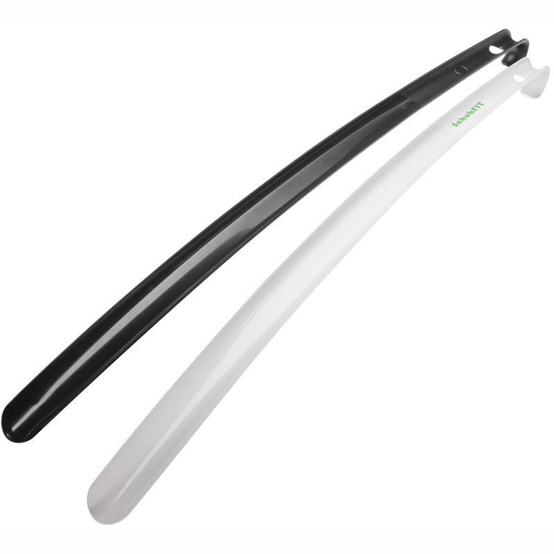 Skohorn med logo som er super langt i hvid og sort