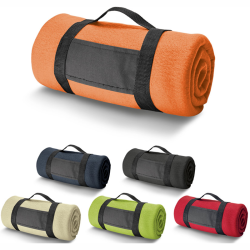 Fleece tæppe i 6 farver har aftageligt håndtag til transport