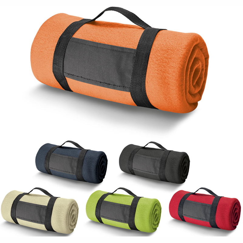 Fleece tæppe i 6 farver har aftageligt håndtag til transport