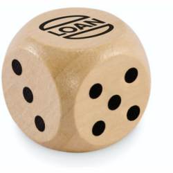 Terning i træ med logo fra...