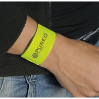 Refleks -reklame armbånd i gul og hvid med logo fra 100 stk 
