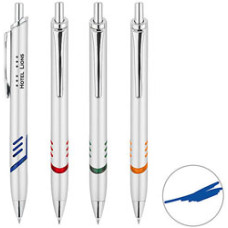 Kuglepenne med sølvfarvet skaft med kontrast striber 
